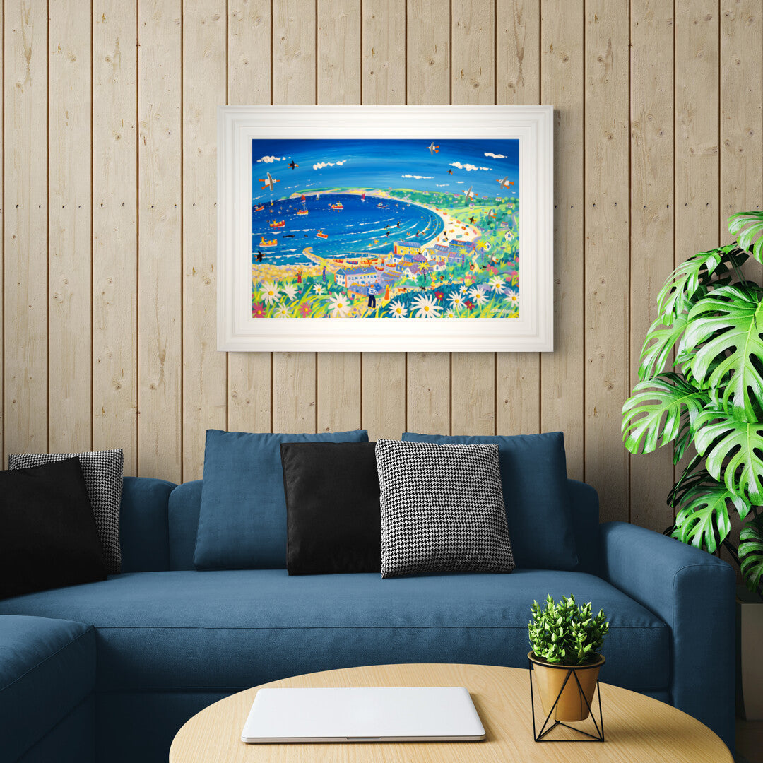 'Cornish Summer, Sennen Cove', 24x36 inches acrylic on board. Cornwall Art Gallery Painting by Cornish Artist John Dyer