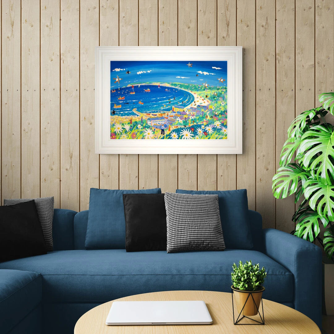 'Cornish Summer, Sennen Cove', 24x36 inches acrylic on board. Cornwall Art Gallery Painting by Cornish Artist John Dyer