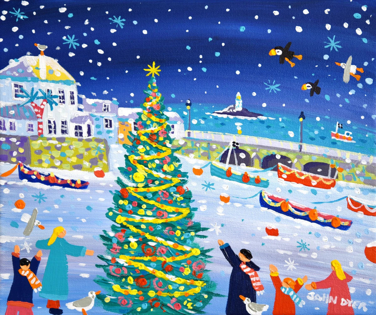 'Winter Wonderland, St Ives', 10x12 inches acrylic on canvas. Coastal Painting of Cornwall by Cornish Artist John Dyer. Cornwall Art Gallery John Dyer