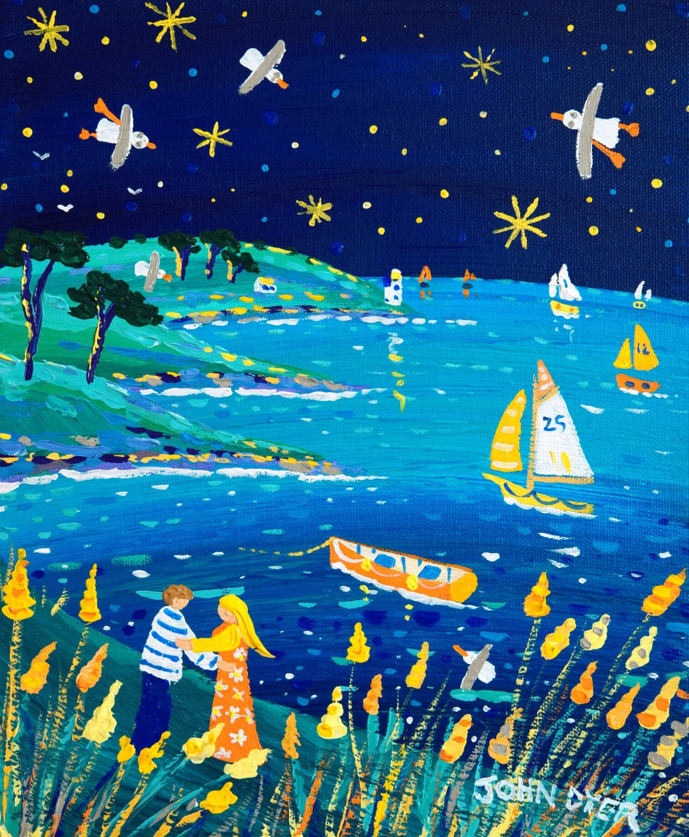 'Roseland Lovers’, 12x10 inches acrylic on canvas. Painting of Cornwall by Cornish Artist John Dyer John Dyer