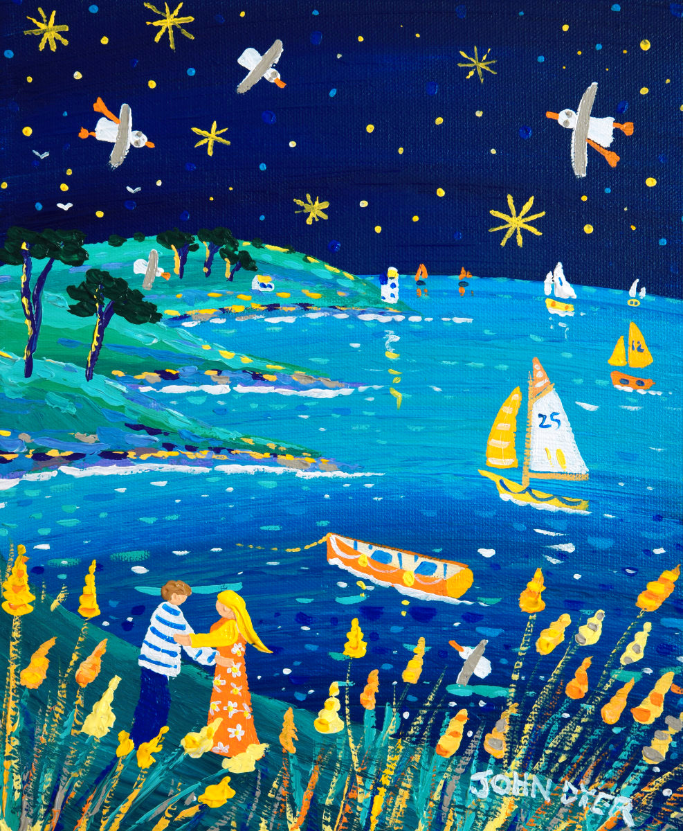'Roseland Lovers’, 12x10 inches acrylic on canvas. Painting of Cornwall by Cornish Artist John Dyer