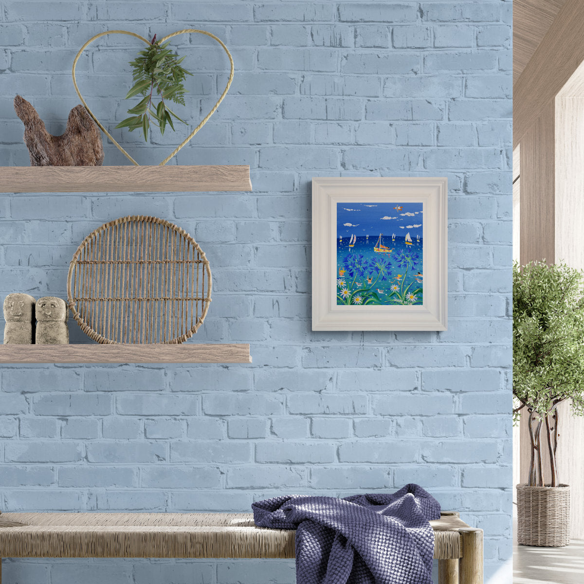 'Agapanthus Blue Cornish Skinny Dipping', 12x10 inches acrylic on canvas. Paintings of Cornwall. Cornish Artist John Dyer. Cornwall Art Gallery