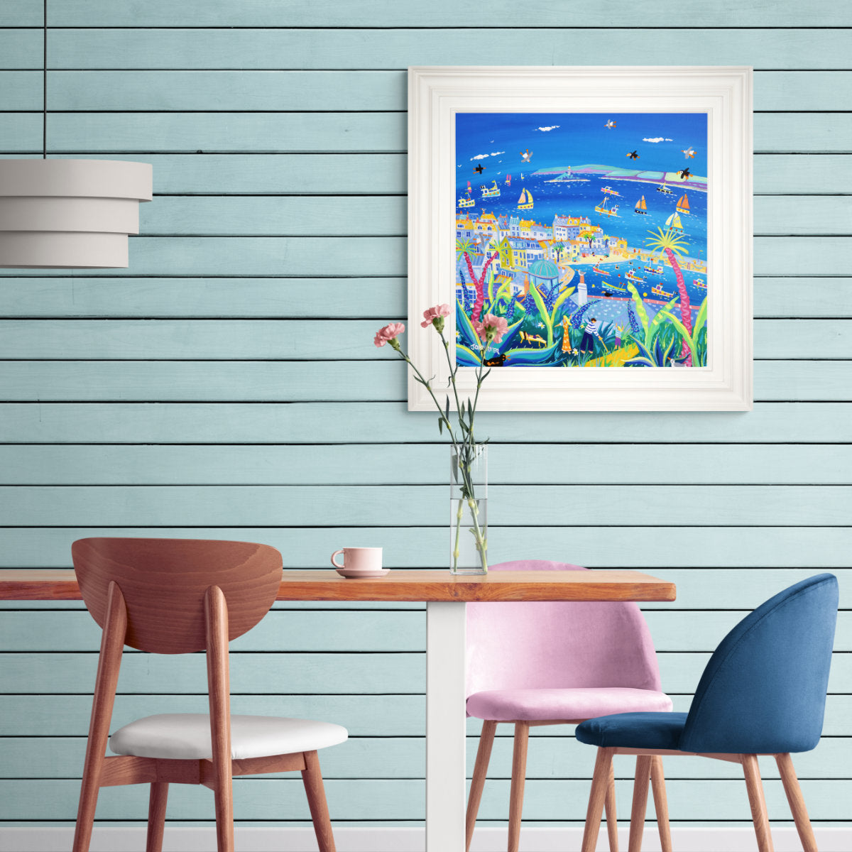 'Enjoying the Garden, Barnoon terrace, St Ives', 24x24 inches acrylic on canvas. Cornwall Painting by Cornish Artist John Dyer. Cornish Art from our Cornwall Art Gallery