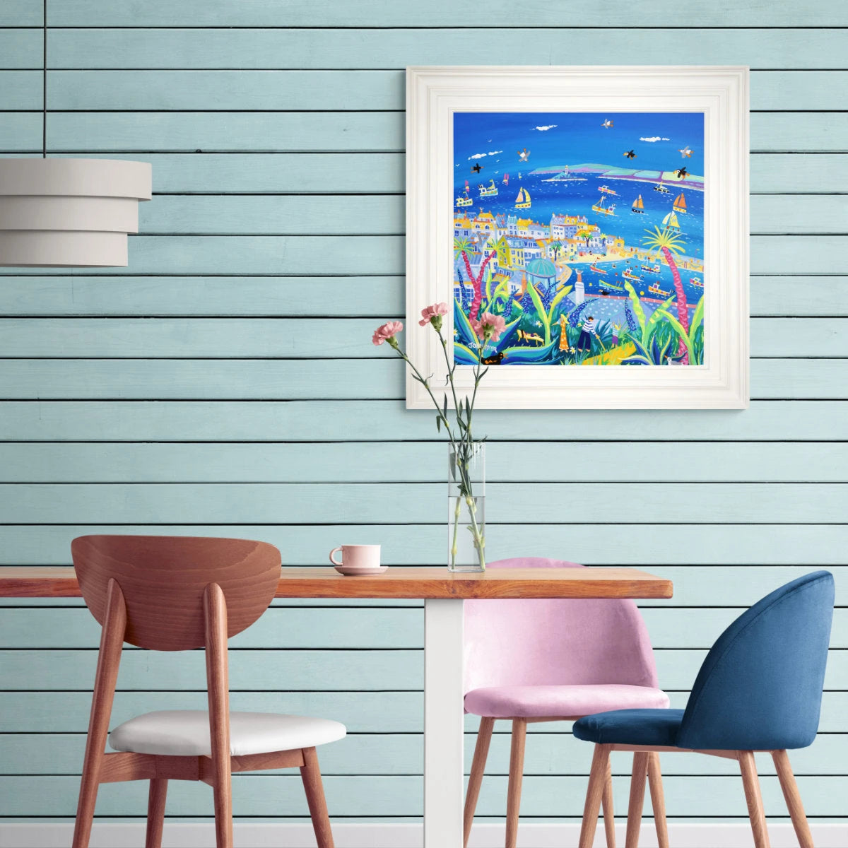 'Enjoying the Garden, Barnoon Terrace, St Ives', 24x24 inches acrylic on canvas. Cornwall Painting by Cornish Artist John Dyer. Cornish Art from our Cornwall Art Gallery John Dyer