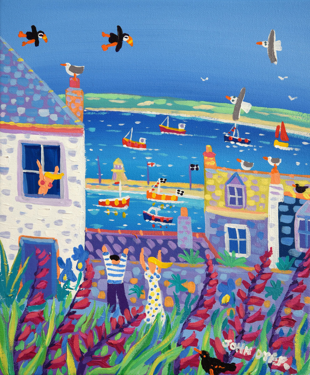 'Blue View, St Ives', 12x10 inches acrylic on canvas. Paintings of Cornwall. Cornish Artist John Dyer. Cornwall Art Gallery John Dyer