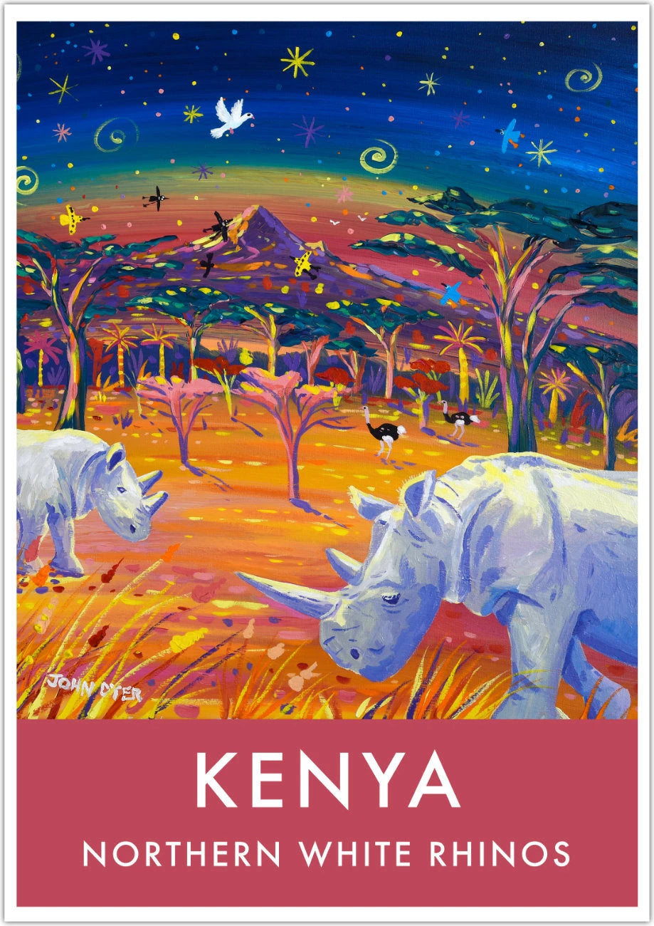 African Art Wall Art Poster Print by John Dyer. Last Two Northern White Rhinos - Najin and Fatu, Ol Pejeta, Kenya. Animal Art Prints John Dyer