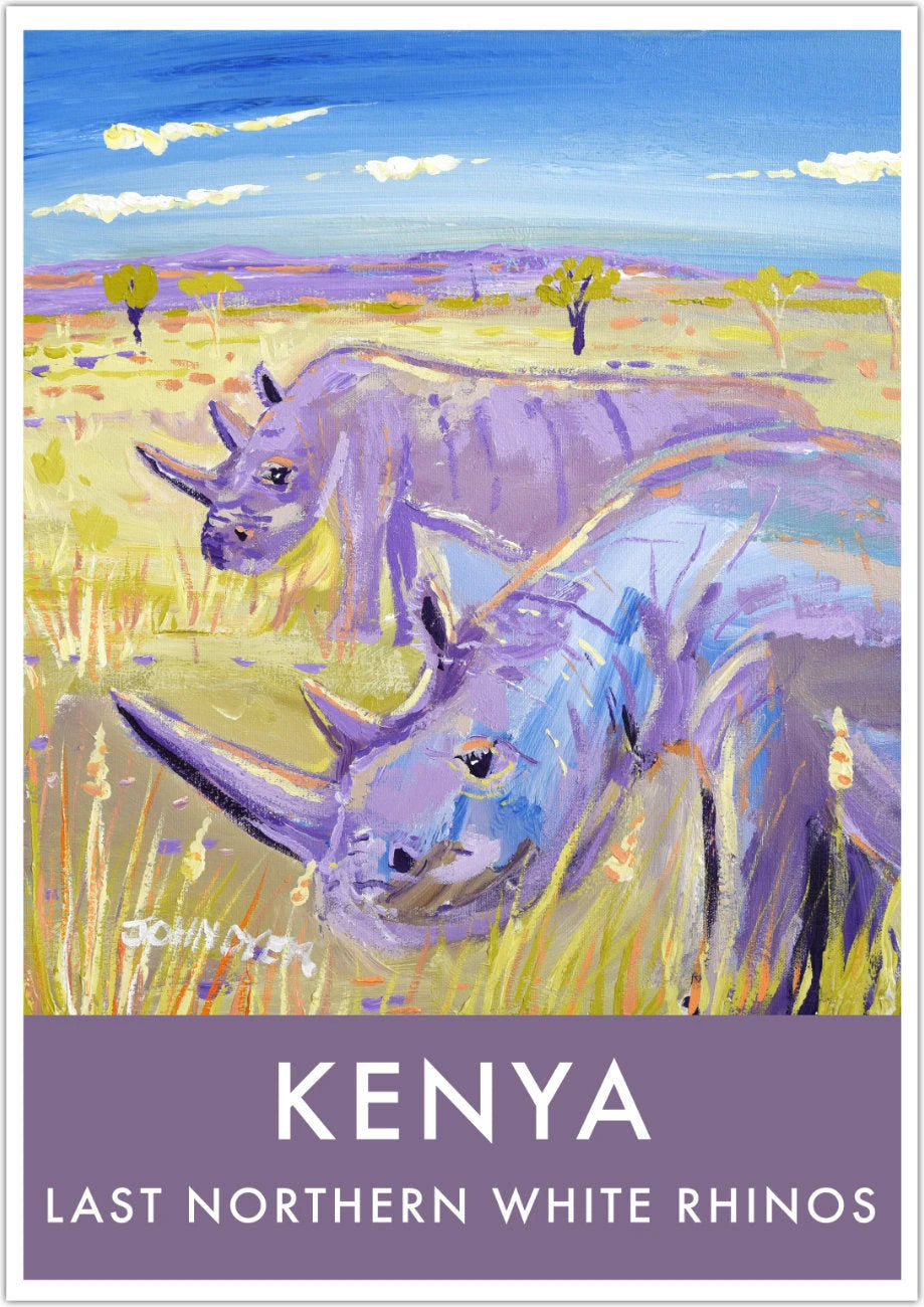African Art Wall Art Poster Print by John Dyer. Last Northern White Rhinos - Najin and Fatu, Ol Pejeta, Kenya. Animal Art Prints John Dyer