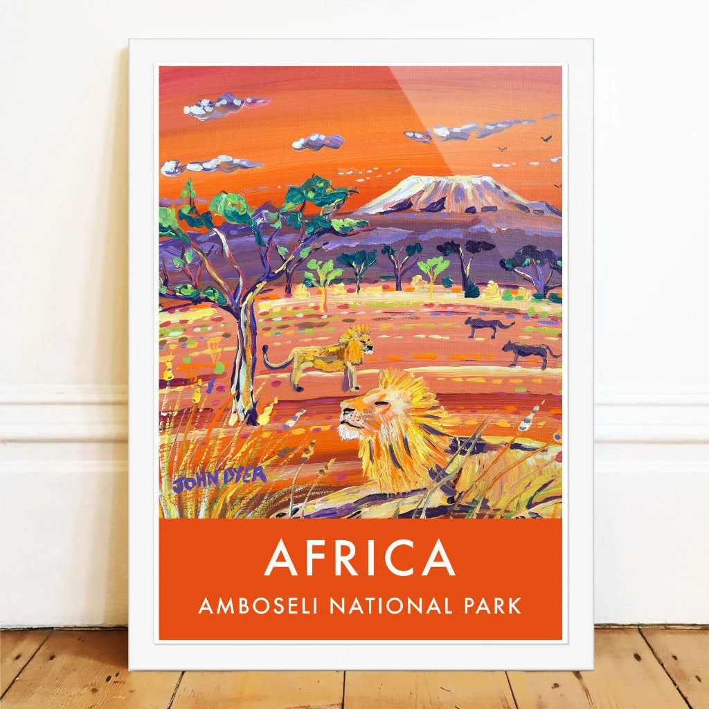 African Art Wall Art Poster Print by John Dyer. African Lion, Amboseli, Kenya. Animal Art Prints John Dyer