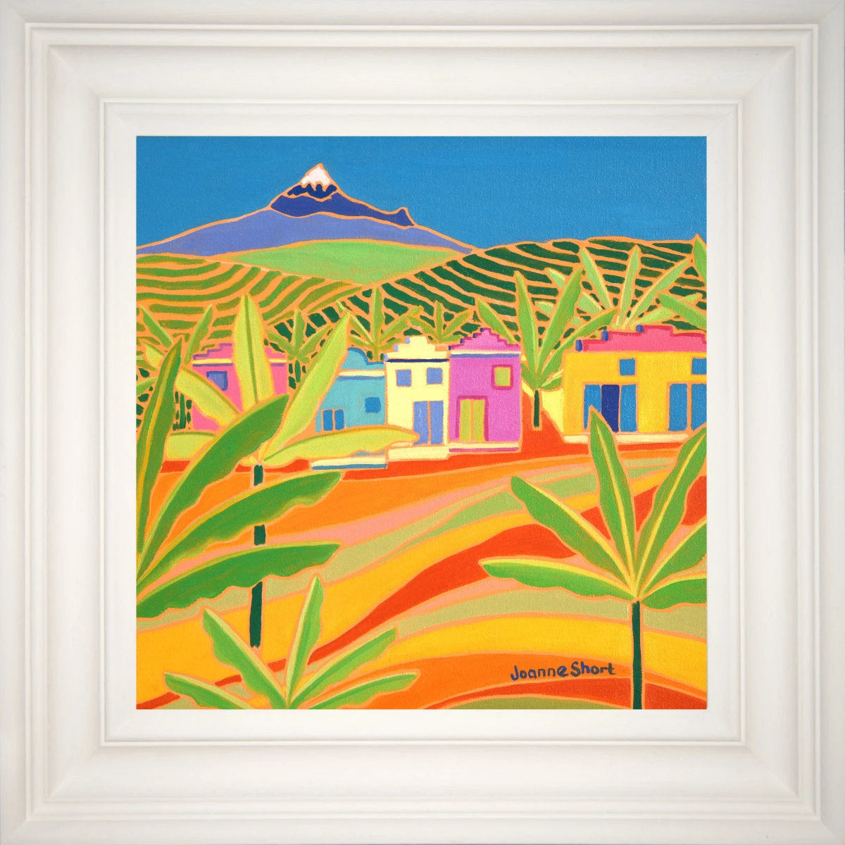 'Banana Plants and Tea Plantations, Mount Kenya', 12x12 inches oil on canvas. Painting by British Artist Joanne Short. Joanne Short