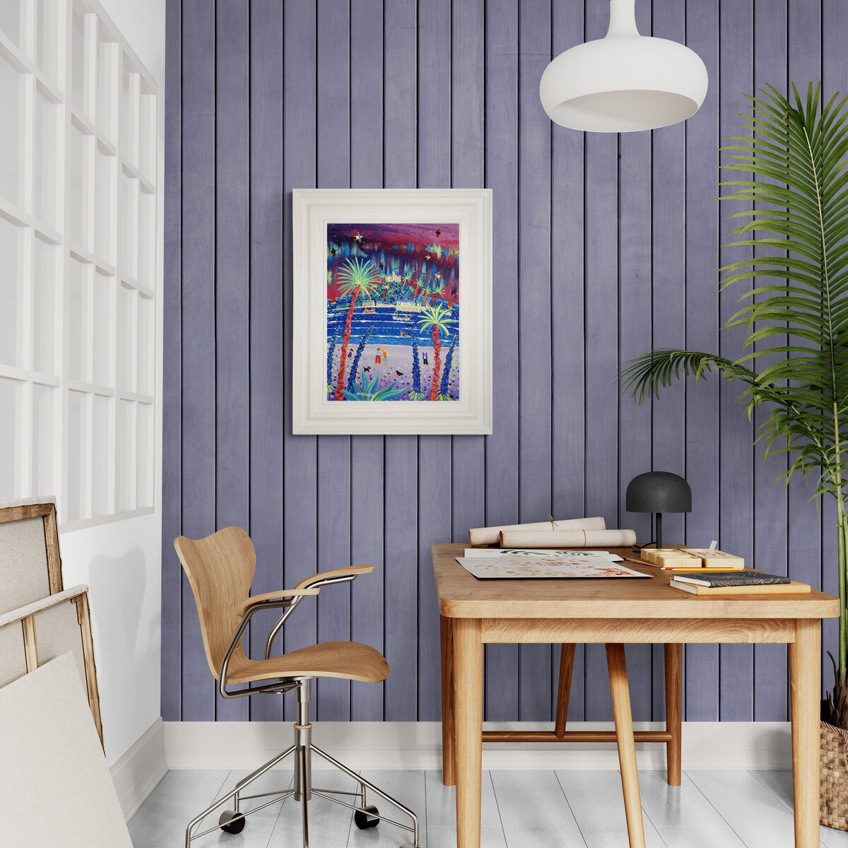 'Magical Cornish Aurora, St Michael’s Mount', 24x18 inches acrylic on canvas. Cornish Northern Lights Painting by British Artist John Dyer