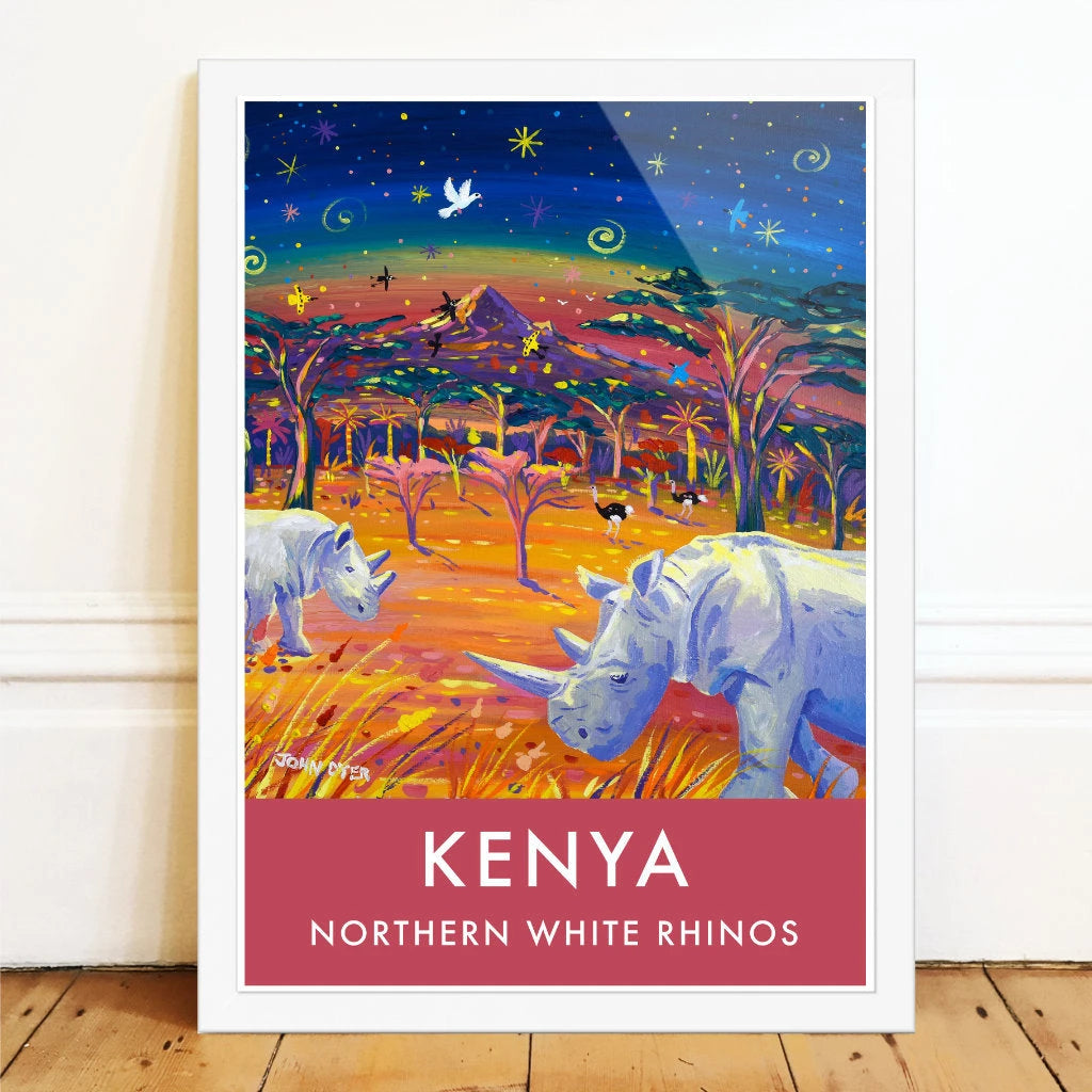 African Art Wall Art Poster Print by John Dyer. Last Two Northern White Rhinos - Najin and Fatu, Ol Pejeta, Kenya. Animal Art Prints John Dyer