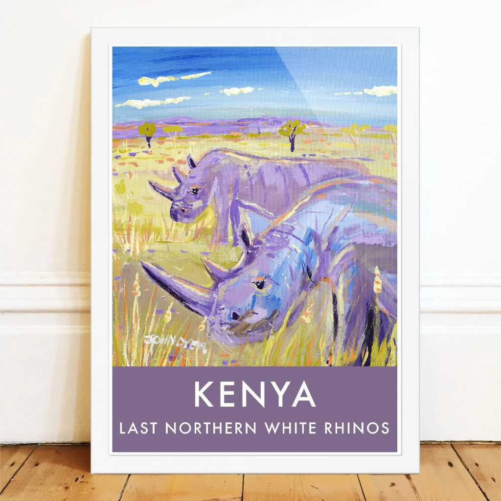 African Art Wall Art Poster Print by John Dyer. Last Northern White Rhinos - Najin and Fatu, Ol Pejeta, Kenya. Animal Art Prints John Dyer