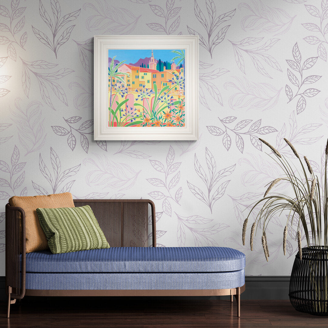 Original Painting by Joanne Short. 'Agapanthus in the Old Town, Menton, France'. 24 x 24 inches oil on canvas