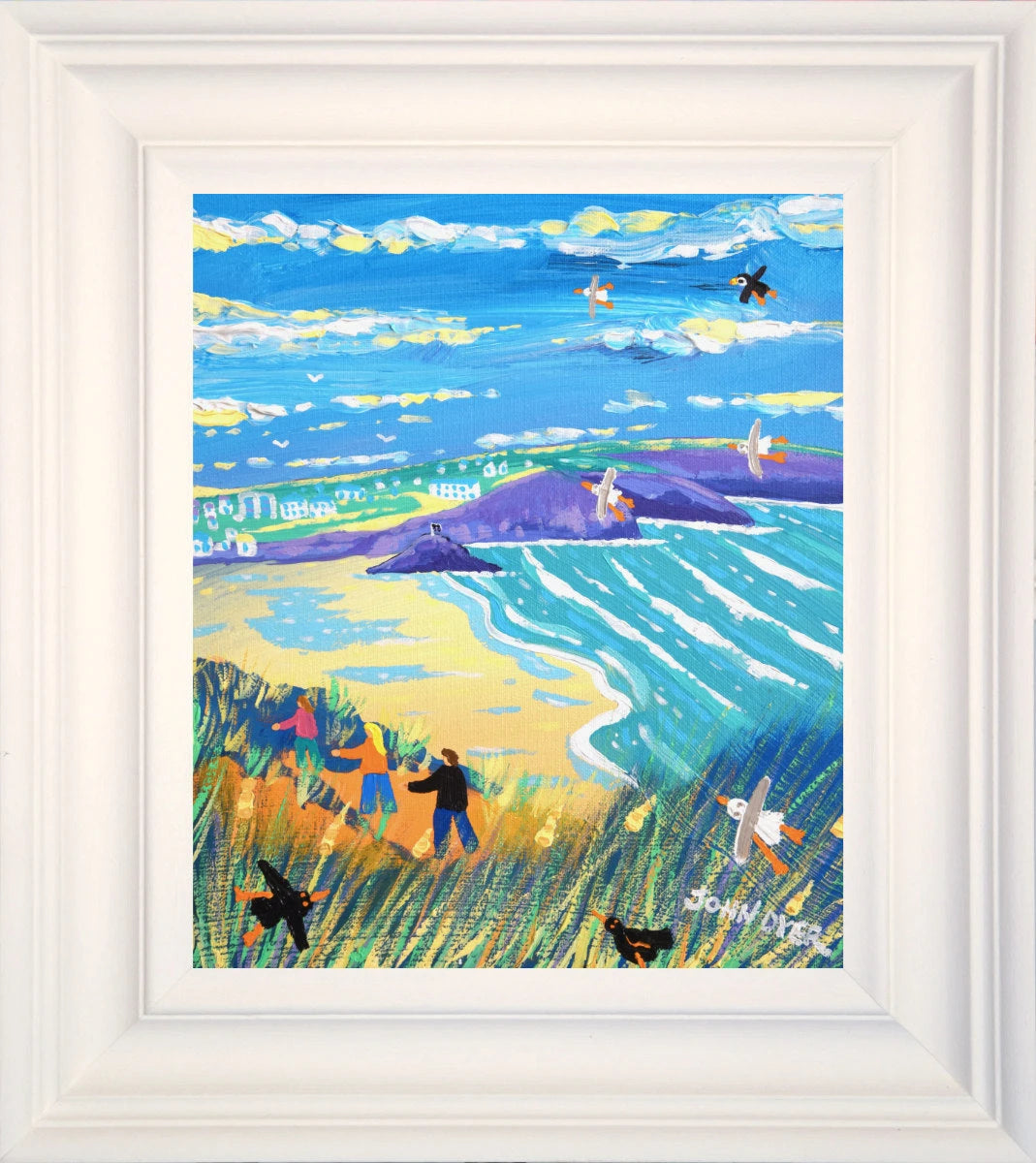 'Walking to Perranporth Beach', 12x10 inches acrylic on canvas. Coastal Painting of Cornwall. Cornish Artist John Dyer. Cornwall Art Gallery John Dyer