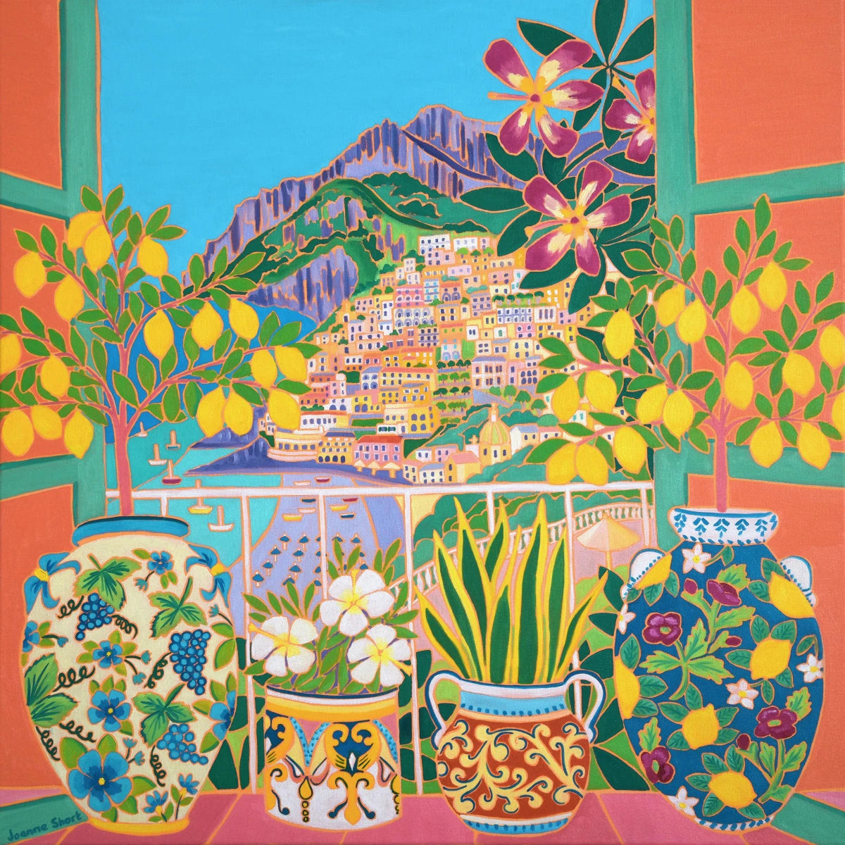 'Lemons by the Sea, Positano, Italy', 30x30 inches oil on canvas. Amalfi Coast Painting with Lemons by British Artist Joanne Short Joanne Short