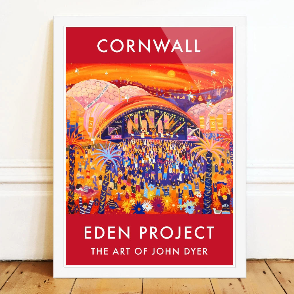 Eden Project Garden Art Poster Print by Cornish Artist John Dyer of The Eden Project Biomes, Eden Sessions, Live 8 Concert John Dyer