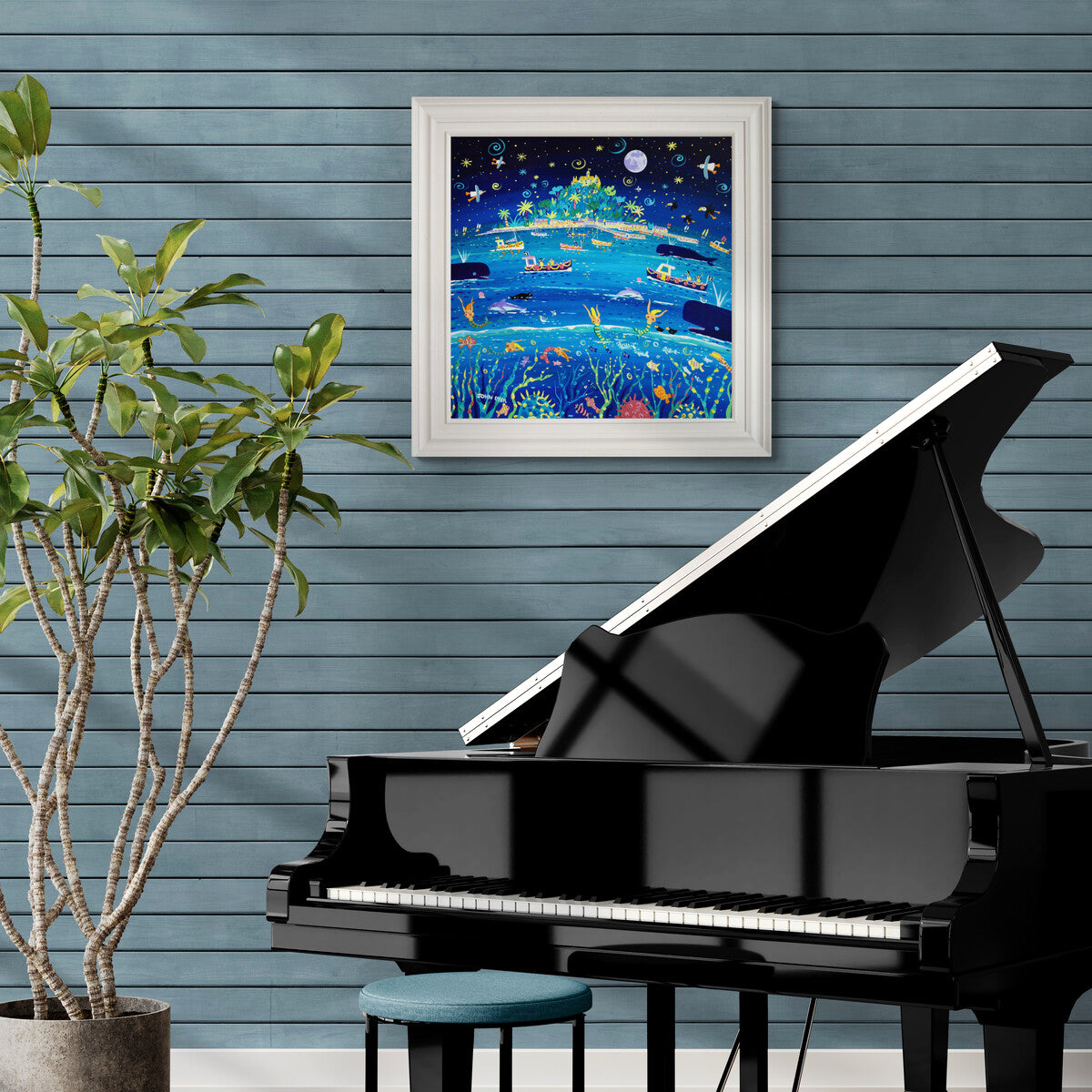 'Whale Song, St Michael's Mount', 30 x 30 inches acrylic on canvas. Cornish Coastal painting by Cornish Artist John Dyer