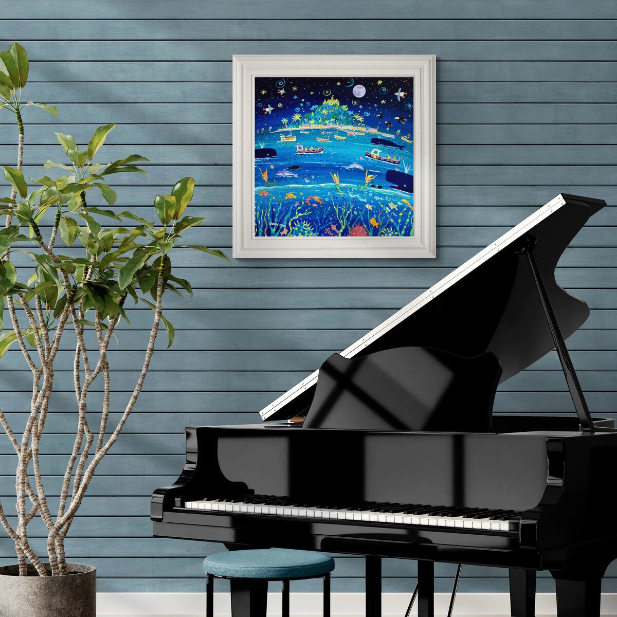'Whale Song, St Michael's Mount', 30 x 30 inches acrylic on canvas. Cornish Coastal painting by Cornish Artist John Dyer