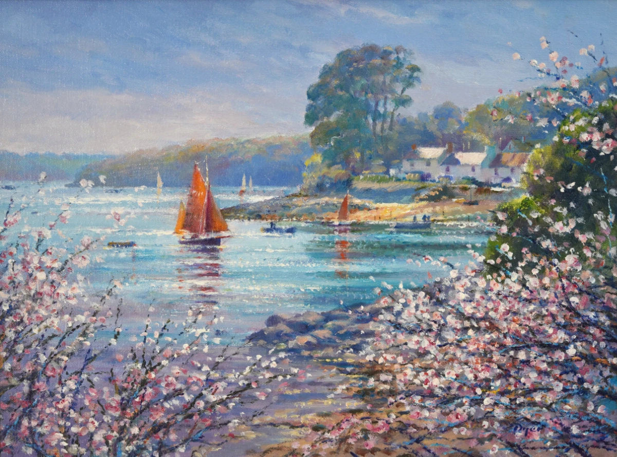 'Sailing into Helford Passage', 12x16 inches original art oil on canvas. Seascape Painting of Cornwall by Artist Ted Dyer. Ted Dyer