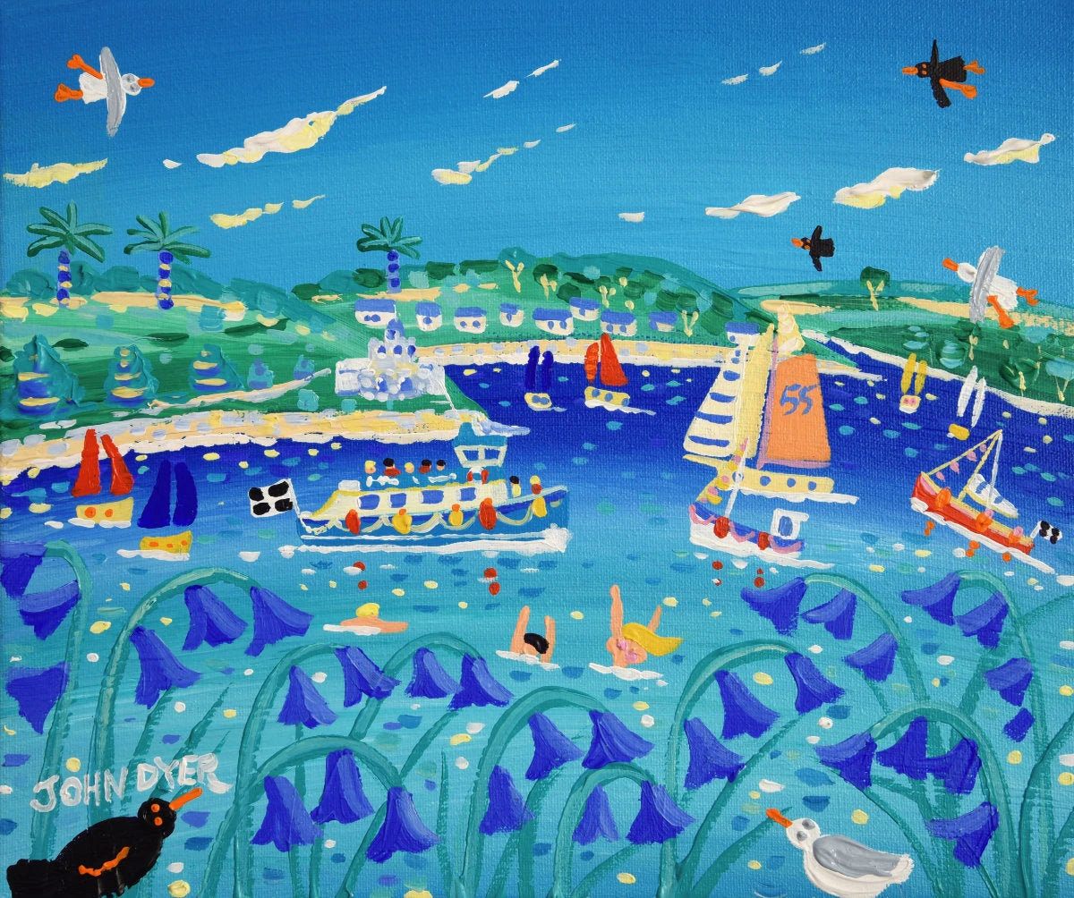 'Sailing to St Mawes', 10x12 inches acrylic on canvas. Bluebell Painting of Cornwall. Cornish Artist John Dyer. Cornwall Art Gallery John Dyer