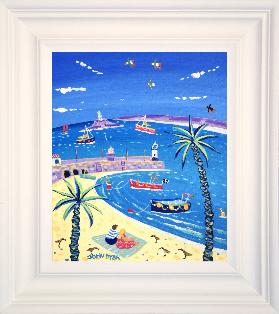 'Sandpiper Picnic, St Ives', 12x10 inches acrylic on canvas. Paintings of Cornwall. Cornish Artist John Dyer. Cornwall Art Gallery