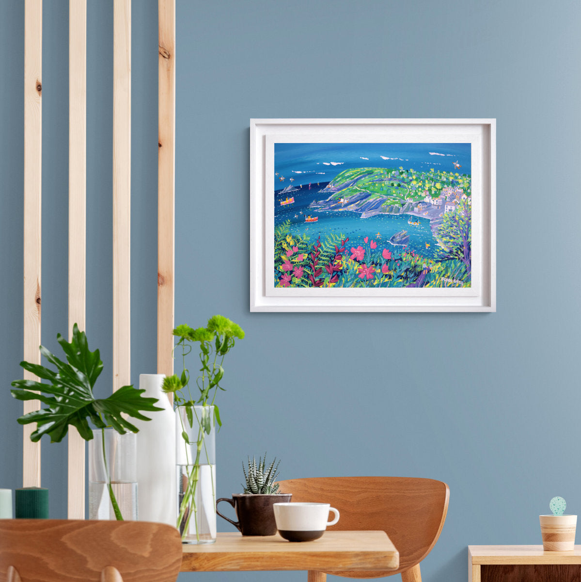 'Swimming on the High Tide, Portloe', 18x24 inches acrylic on canvas. Coastal Painting of Cornwall by Cornish Artist John Dyer