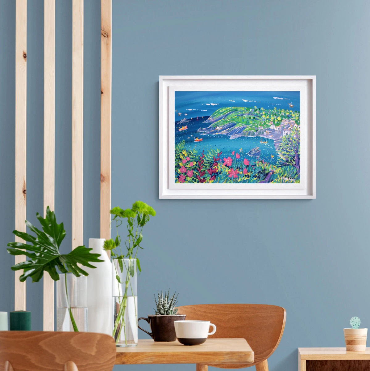 'Swimming on the High Tide, Portloe', 18x24 inches acrylic on canvas. Coastal Painting of Cornwall by Cornish Artist John Dyer