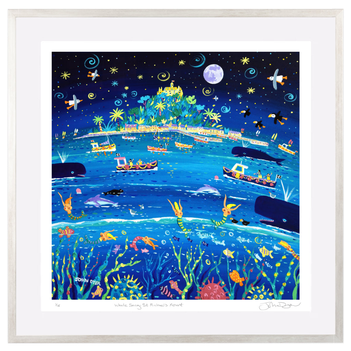 John Dyer Framed Special Limited Edition Print 'Whale Song, St Michael's Mount'. Cornwall Art Print