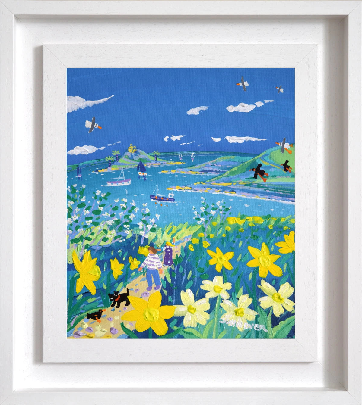 'Springtime Stroll, Mount's Bay', 12x10 inches acrylic on canvas. Painting of Cornwall by Cornish Artist John Dyer