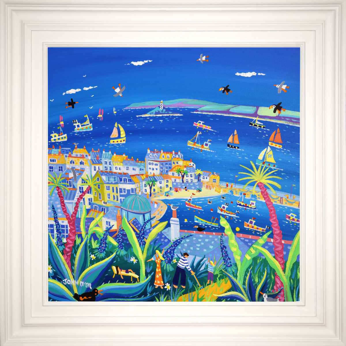 'Enjoying the Garden, Barnoon terrace, St Ives', 24x24 inches acrylic on canvas. Cornwall Painting by Cornish Artist John Dyer. Cornish Art from our Cornwall Art Gallery