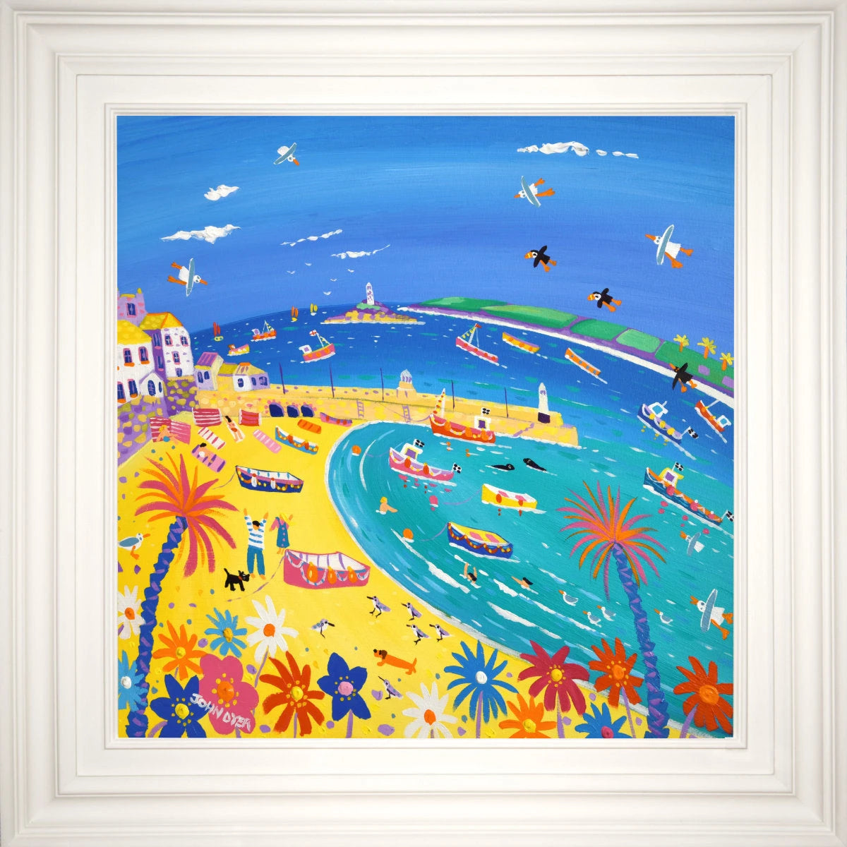 'Summer Sunshine and Sandpipers, St Ives', 24x24 inches acrylic on canvas. Cornwall Painting by Cornish Artist John Dyer. Cornish Art from our Cornwall Art Gallery John Dyer