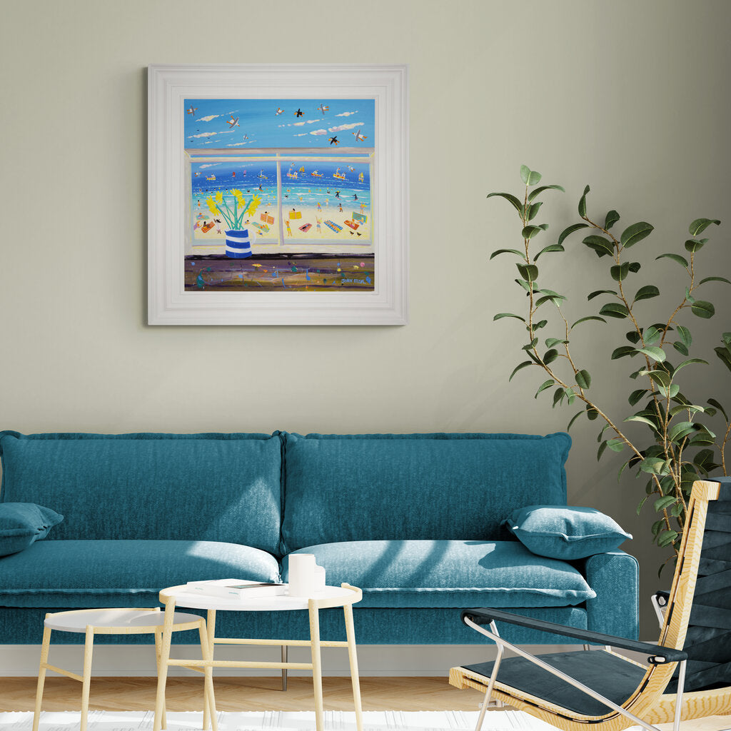 'Beachfront Brushstrokes, Porthmeor Studio View, St Ives', 24x24 inches acrylic on canvas. Cornwall Painting by Cornish Artist John Dyer. Cornish Art from our Cornwall Art Gallery