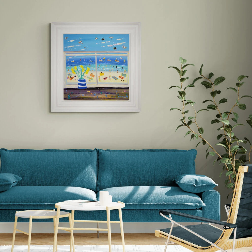 'Beachfront Brushstrokes, Porthmeor Studio View, St Ives', 24x24 inches acrylic on canvas. Cornwall Painting by Cornish Artist John Dyer. Cornish Art from our Cornwall Art Gallery John Dyer