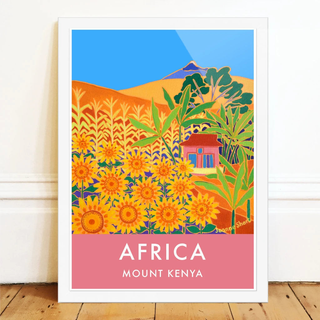 African Art Wall Art Poster Print by Joanne Short. Mount Kenya Sunflowers Joanne Short