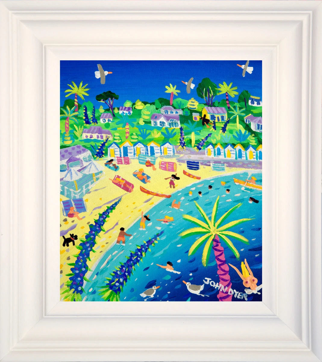 'Tropical Colours, Swanpool Beach', 12x10 inches acrylic on canvas. Paintings of Cornwall. Cornish Artist John Dyer. Cornwall Art Gallery John Dyer