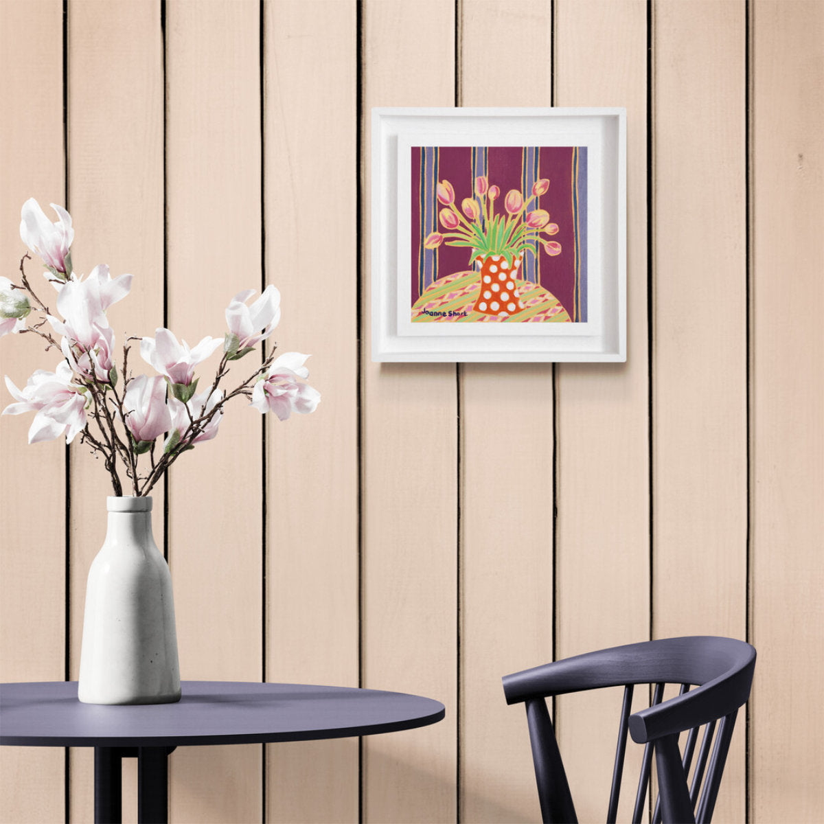 'Spring Tulips from a Friend', 8 x 8 inches oil on canvas. Painting by Cornish Artist Joanne Short