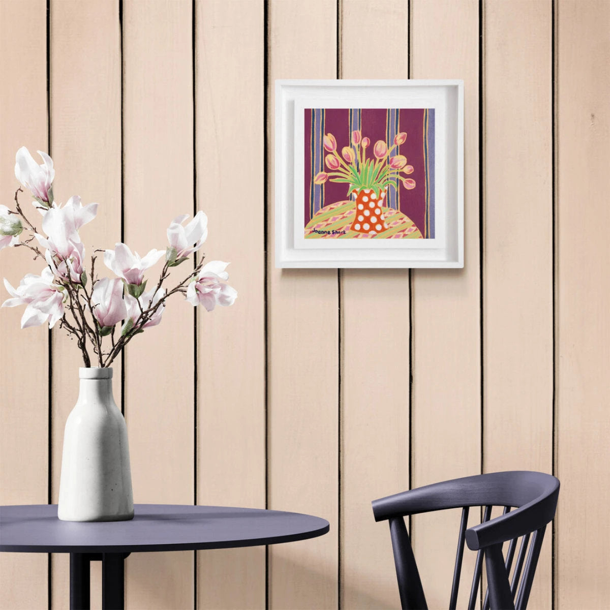 'Spring Tulips from a Friend', 8 x 8 inches oil on canvas still life. Painting by Cornish Artist Joanne Short