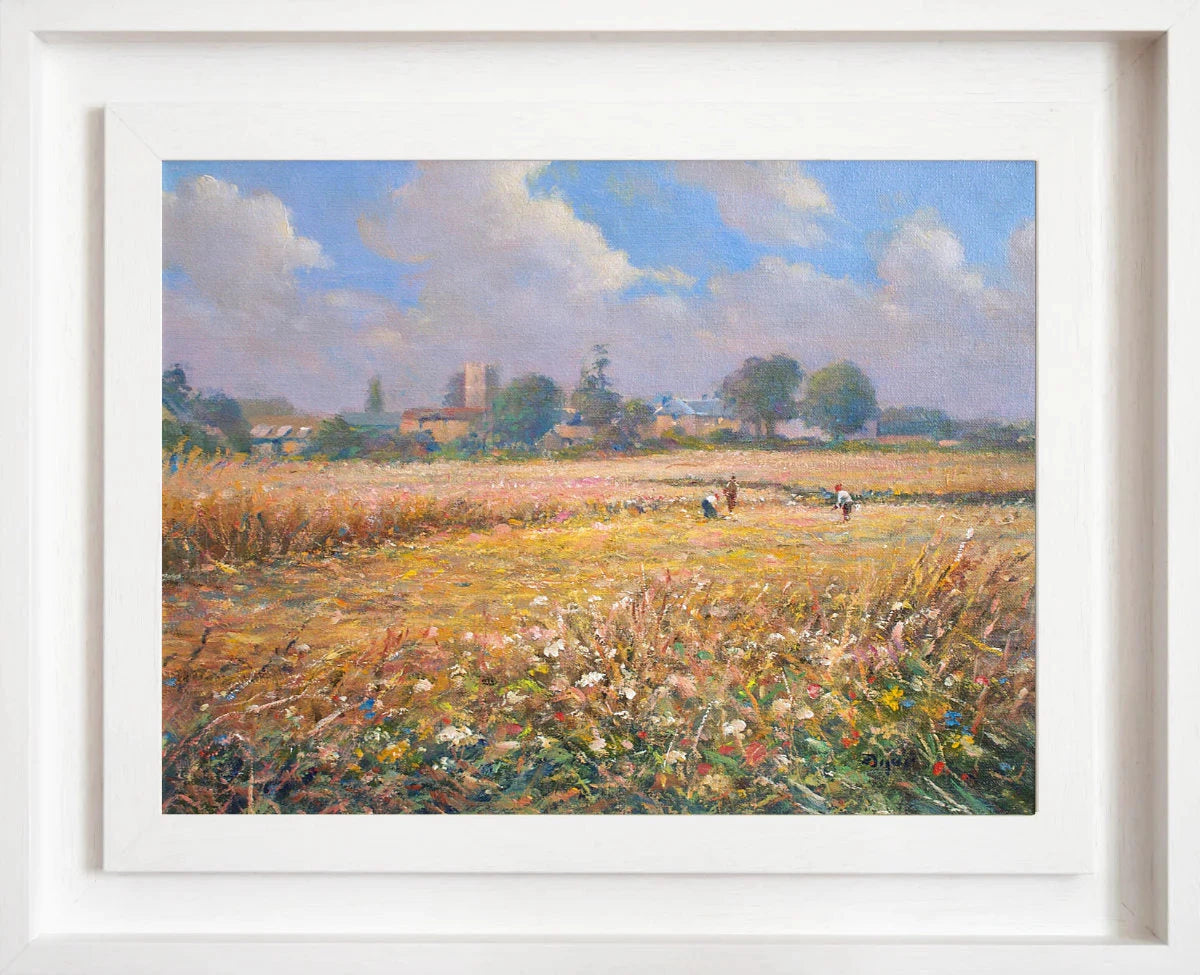 'Harvest Time, Somerset', 12x16 inches original art oil on canvas. Landscape Painting of Somerset by British Artist Ted Dyer. Ted Dyer