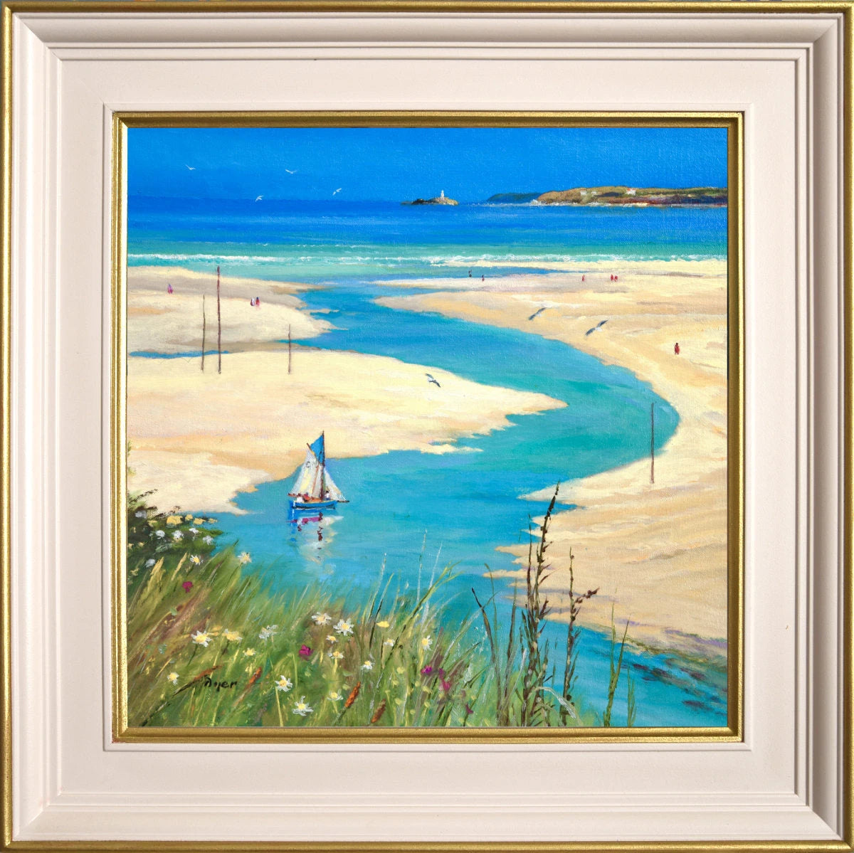 'High Summer, Hayle Sands', 14x14 inches oil on canvas. Painting by Cornish Artist Ted Dyer. Cornish Art from our Cornwall Art Gallery Ted Dyer
