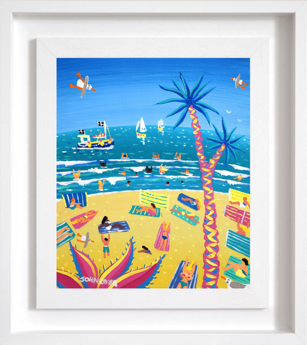 'Beach Babes on Beach Towels, St Ives', 10x12 inches acrylic on canvas. Coastal Painting of Cornwall. Cornish Artist John Dyer. Cornwall Art Gallery