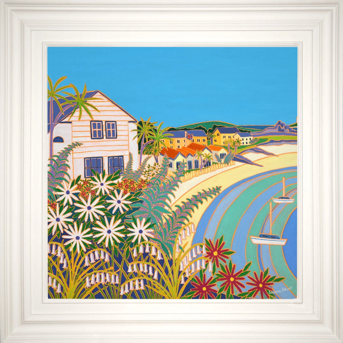 'Beachside Cottage Gardens, Old Grimsby, Tresco’. 24x24 inches oil on canvas. Paintings of Cornwall by Cornish Artist Joanne Short from our Cornwall Art Gallery Joanne Short