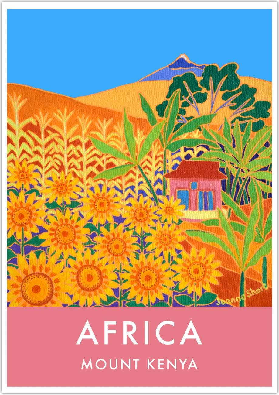 African Art Wall Art Poster Print by Joanne Short. Mount Kenya Sunflowers Joanne Short