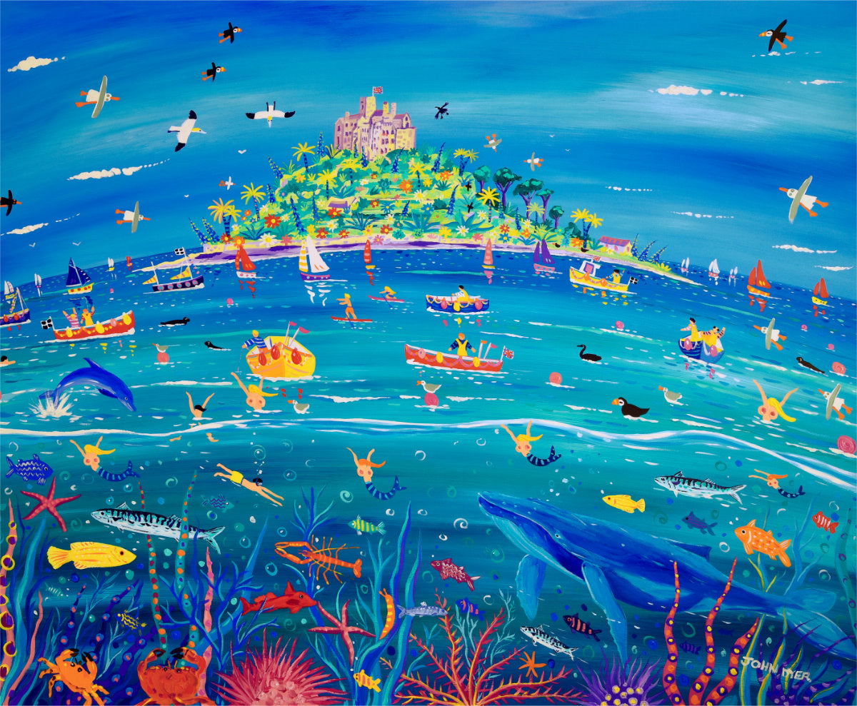 Limited Edition Print by Cornish Artist John Dyer. 'Underwater Wonders, Mount’s Bay Whale'. Cornwall Art Gallery Print
