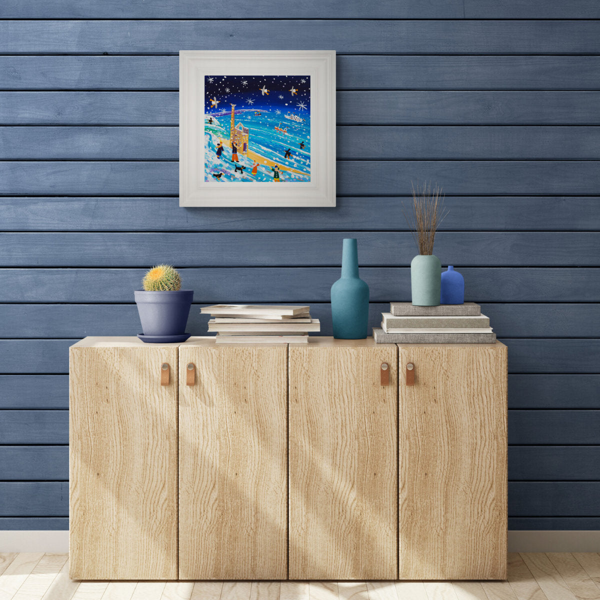 'Wintery Coastpath Walkers, Wheal Coates Tin Mine, St Agnes', 12x12 inches acrylic on canvas. Paintings of Cornwall by Cornish Artist John Dyer. Cornwall Art Gallery