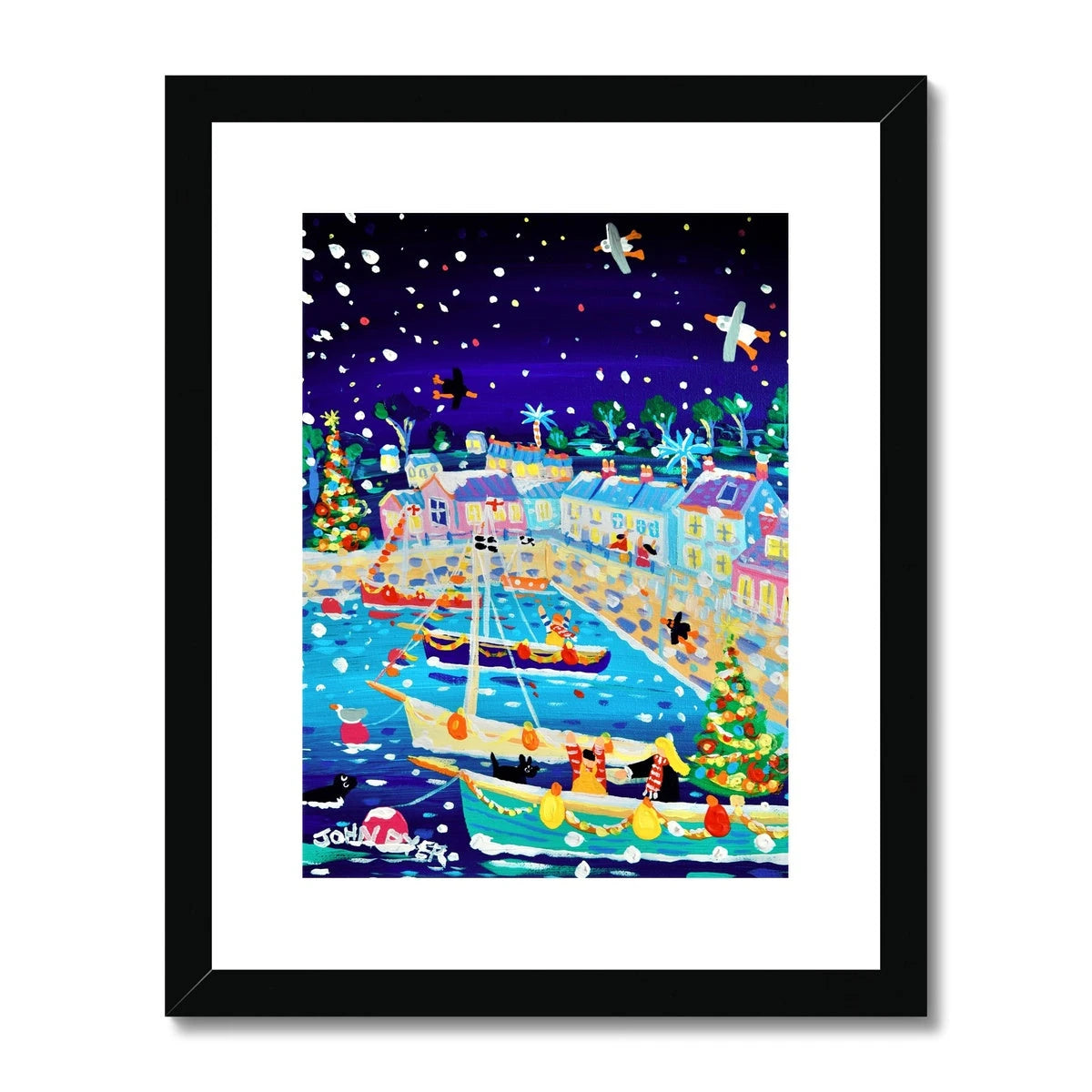 John Dyer Framed & Mounted Open Edition Cornish Art Print. 'Snow Flurries, Flushing'. Cornwall Art Gallery John Dyer