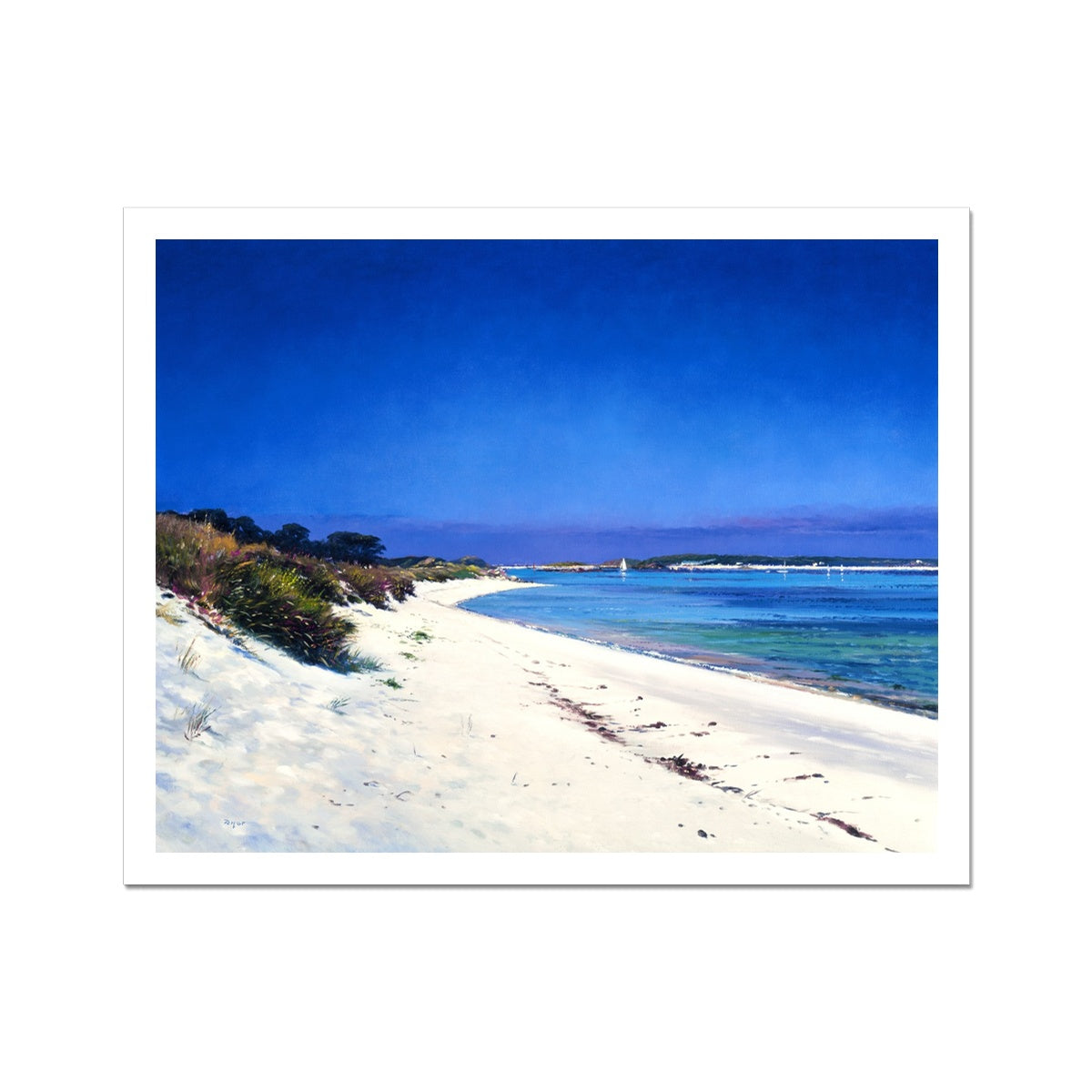 Ted Dyer Fine Art Beach Print. Open Edition Cornish Art Print. 'White Sands, Pentle Bay, Tresco'. Cornwall Art Gallery Ted Dyer