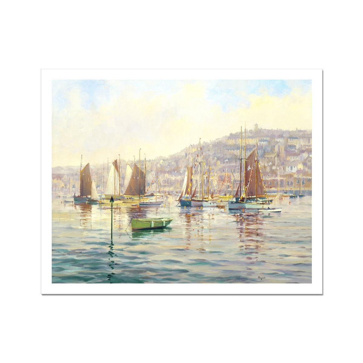 Ted Dyer Fine Art Print. Open Edition Cornish Art Print. 'Misty Calm, Falmouth'. Cornwall Art Gallery