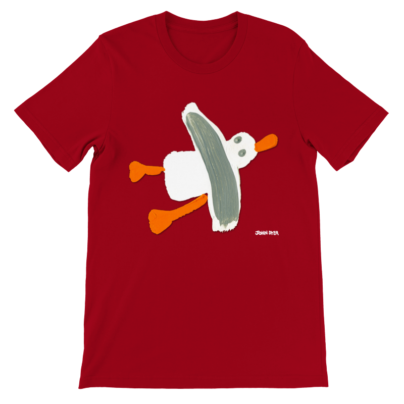 Blue Cornish seagull t-shirt by artist John Dyer. Cornwall beach wear..