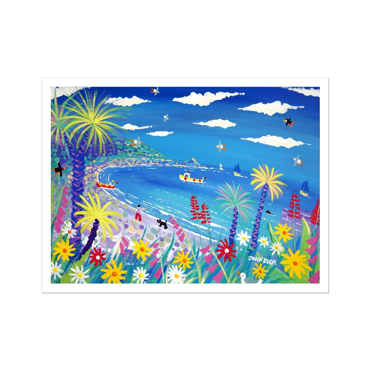 John Dyer Fine Art Print. Open Edition Cornish Art Print. 'Seaside Garden, Lamorna Cove'. Cornwall Art Gallery John Dyer