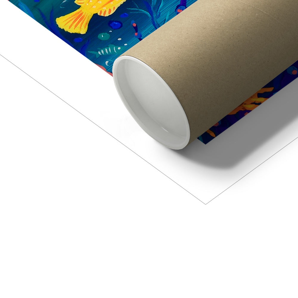 John Dyer Fine Art Print. Open Edition Cornish Art Print. 'Underwater Wonders, Mount’s Bay Whale'. Cornwall Art Gallery